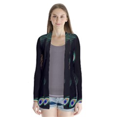 Seamless Pattern With Peacock Feather Drape Collar Cardigan by Vaneshart