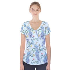 Beautiful Peacock Seamless Pattern Short Sleeve Front Detail Top by Vaneshart