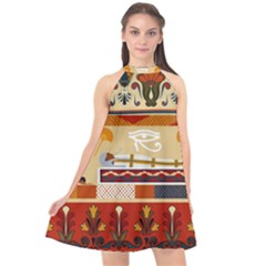 Seamless Ethnic Pattern Halter Neckline Chiffon Dress  by Vaneshart