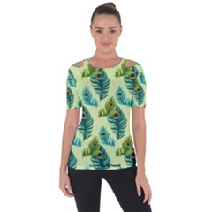 Peacock Feather Pattern Shoulder Cut Out Short Sleeve Top by Vaneshart