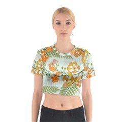 Peacock Flower Seamless Pattern Cotton Crop Top by Vaneshart