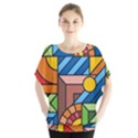 Colorful Geometric Mosaic Background Batwing Chiffon Blouse View1