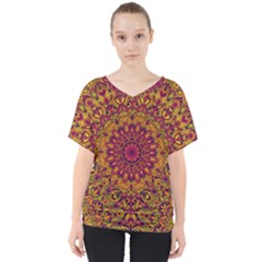 Mandala Vector Tribal Vintage Ethnic Seamless Pattern Print V-neck Dolman Drape Top by Vaneshart