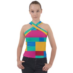 Rainbow Color Blocks Cross Neck Velour Top by retrotoomoderndesigns