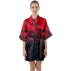 Light Neon City Buildings Sky Red Half Sleeve Satin Kimono  by HermanTelo