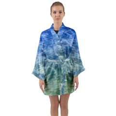 Water Blue Transparent Crystal Long Sleeve Satin Kimono by HermanTelo