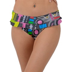 Pattern Geometric Abstract Colorful Arrows Lines Circles Triangles Frill Bikini Bottom by Vaneshart