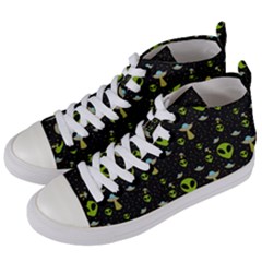 Alien Ufo Pattern Women s Mid-top Canvas Sneakers by Vaneshart