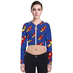 Space Rocket Pattern Long Sleeve Zip Up Bomber Jacket by Vaneshart