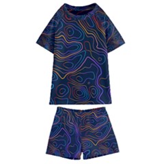 Topographic Colorful Contour Illustration Background Kids  Swim Tee And Shorts Set by Vaneshart