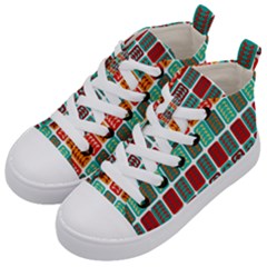 Bricks Abstract Seamless Pattern Kids  Mid-top Canvas Sneakers by Vaneshart