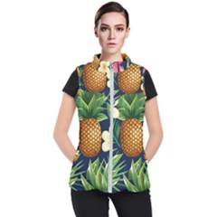 Tropical Pattern Pineapple Flowers Floral Fon Tropik Ananas Women s Puffer Vest by Vaneshart