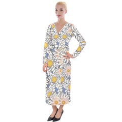 Flowers Pattern Lotus Lily Velvet Maxi Wrap Dress by HermanTelo