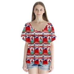 Flag Bermuda V-neck Flutter Sleeve Top by ArtworkByPatrick