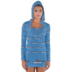 Shark Pattern Long Sleeve Hooded T-shirt by bloomingvinedesign