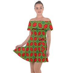 Pattern Modern Texture Seamless Red Yellow Green Off Shoulder Velour Dress by Simbadda