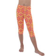  Pattern Abstract Orange Kids  Lightweight Velour Capri Leggings  by Simbadda