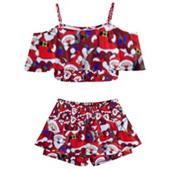 Nicholas Santa Christmas Pattern Kids  Off Shoulder Skirt Bikini by Simbadda