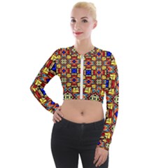 Stained Glass Pattern Texture Long Sleeve Cropped Velvet Jacket by Simbadda