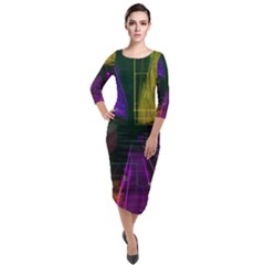 Data City Large Fiction Digital Quarter Sleeve Midi Velour Bodycon Dress by Simbadda