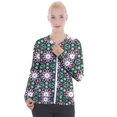 Stained Glass Pattern Church Window Casual Zip Up Jacket by Simbadda