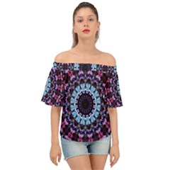 Kaleidoscope Shape Abstract Design Off Shoulder Short Sleeve Top by Simbadda