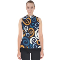 Colorful Curves Pattern Mock Neck Shell Top by Vaneshart