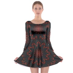 Abstract Glowing Flower Petal Pattern Red Circle Art Illustration Design Symmetry Digital Fantasy Long Sleeve Skater Dress by Vaneshart