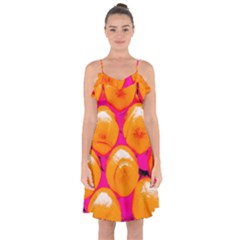 Pop Art Tennis Balls Ruffle Detail Chiffon Dress by essentialimage