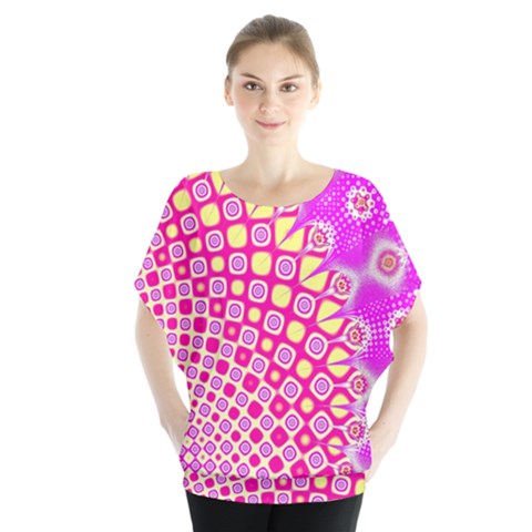 Digital Arts Fractals Futuristic Pink Batwing Chiffon Blouse by Wegoenart