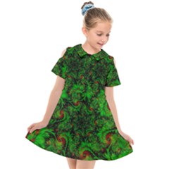 Art Artwork Fractal Digital Art  Green Kids  Short Sleeve Shirt Dress by Wegoenart