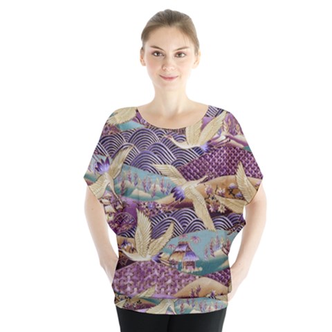 Textile Fabric Cloth Pattern Batwing Chiffon Blouse by Wegoenart