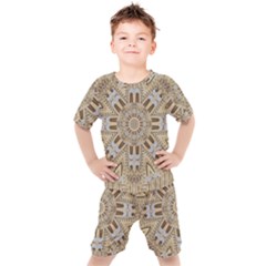 Wood And Wood With Hearts And More Wood Ornate Kids  Tee And Shorts Set by pepitasart