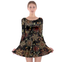 Patterns Abstract Flowers Long Sleeve Skater Dress by Vaneshart