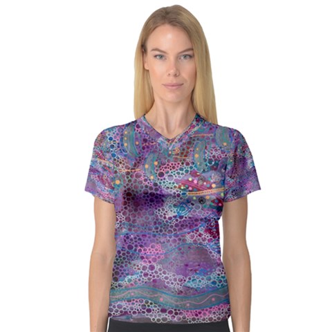 Stains Circles Watercolor Colorful Abstract V-neck Sport Mesh Tee by Vaneshart