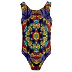 Geometric Pattern Kaleidoscope Art Mirror Image Mosaic Kids  Cut-out Back One Piece Swimsuit by Vaneshart