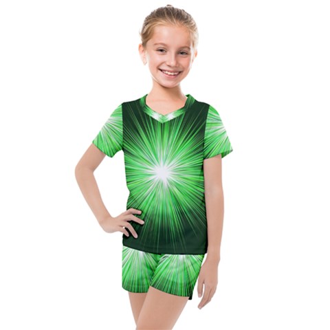 Green Blast Background Kids  Mesh Tee And Shorts Set by Mariart