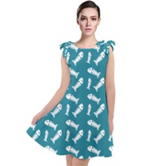 Fish Teal Blue Pattern Tie Up Tunic Dress by snowwhitegirl