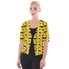 Bat Rose Lips Yellow Pattern Cropped Button Cardigan by snowwhitegirl