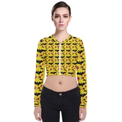 Bat Rose Lips Yellow Pattern Long Sleeve Zip Up Bomber Jacket by snowwhitegirl