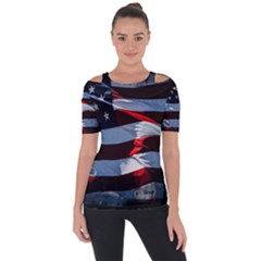 Grunge American Flag Shoulder Cut Out Short Sleeve Top by Vaneshart