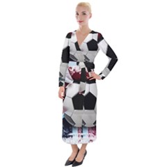 Soccer Ball With Great Britain Flag Velvet Maxi Wrap Dress by Vaneshart