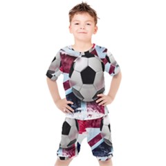 Soccer Ball With Great Britain Flag Kids  Tee And Shorts Set by Vaneshart