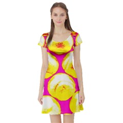 Pop Art Tennis Balls Short Sleeve Skater Dress by essentialimage