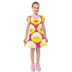 Pop Art Tennis Balls Kids  Short Sleeve Velvet Dress by essentialimage