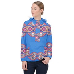 Shapes Chains On A Blue Background                                              Women Hooded Front Pocket Windbreaker by LalyLauraFLM