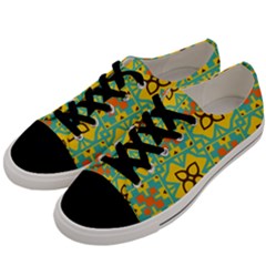 Flowers In Squares Pattern                                              Men s Low Top Canvas Sneakers by LalyLauraFLM