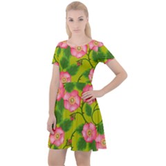 Roses Flowers Pattern Cap Sleeve Velour Dress  by Vaneshart