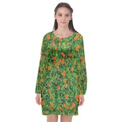 Carnations Flowers Seamless Long Sleeve Chiffon Shift Dress  by Vaneshart