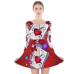 The Red Card Heart A With Fairy Long Sleeve Velvet Skater Dress by FantasyWorld7